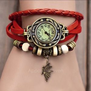 🌹Red Weave Wrap Leather Angel Bracelet 🌹